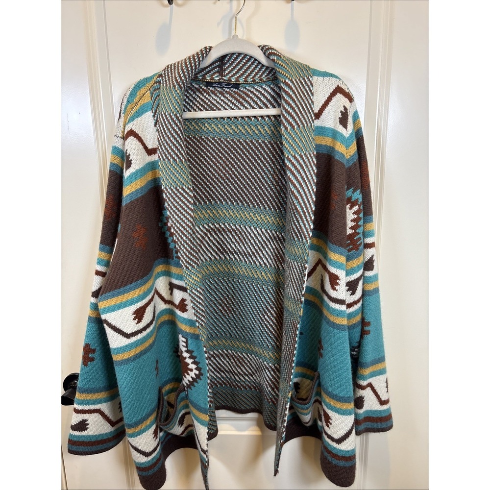 Anne French Aztec Geometric Open Front Cardigan Southwestern Cozy Casual 2X/3X